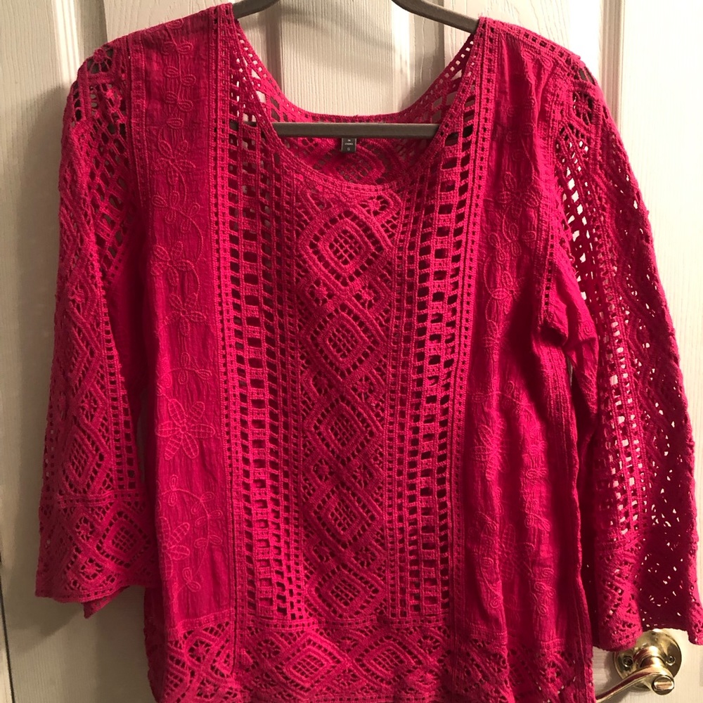 Pink Crochet 3/4 Sleeves Women’s Top from Blue Tassel Size Small